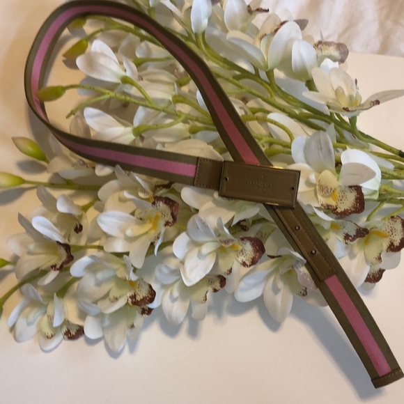 Gucci Belt Pink and Beige Stripe with Gucci Buckle - Picture 6 of 12